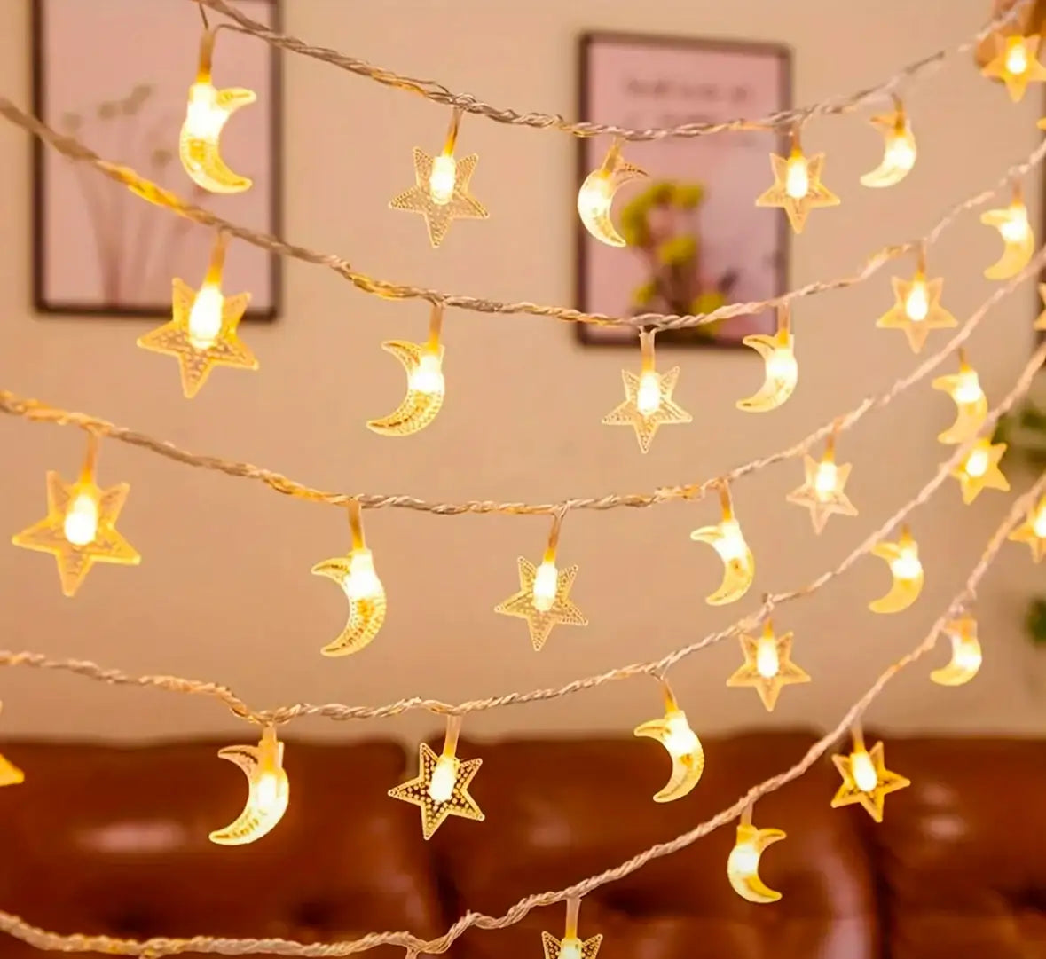 Guirlande lumineuse étoile et croissant, décoration islamique pour salon, ambiance festive