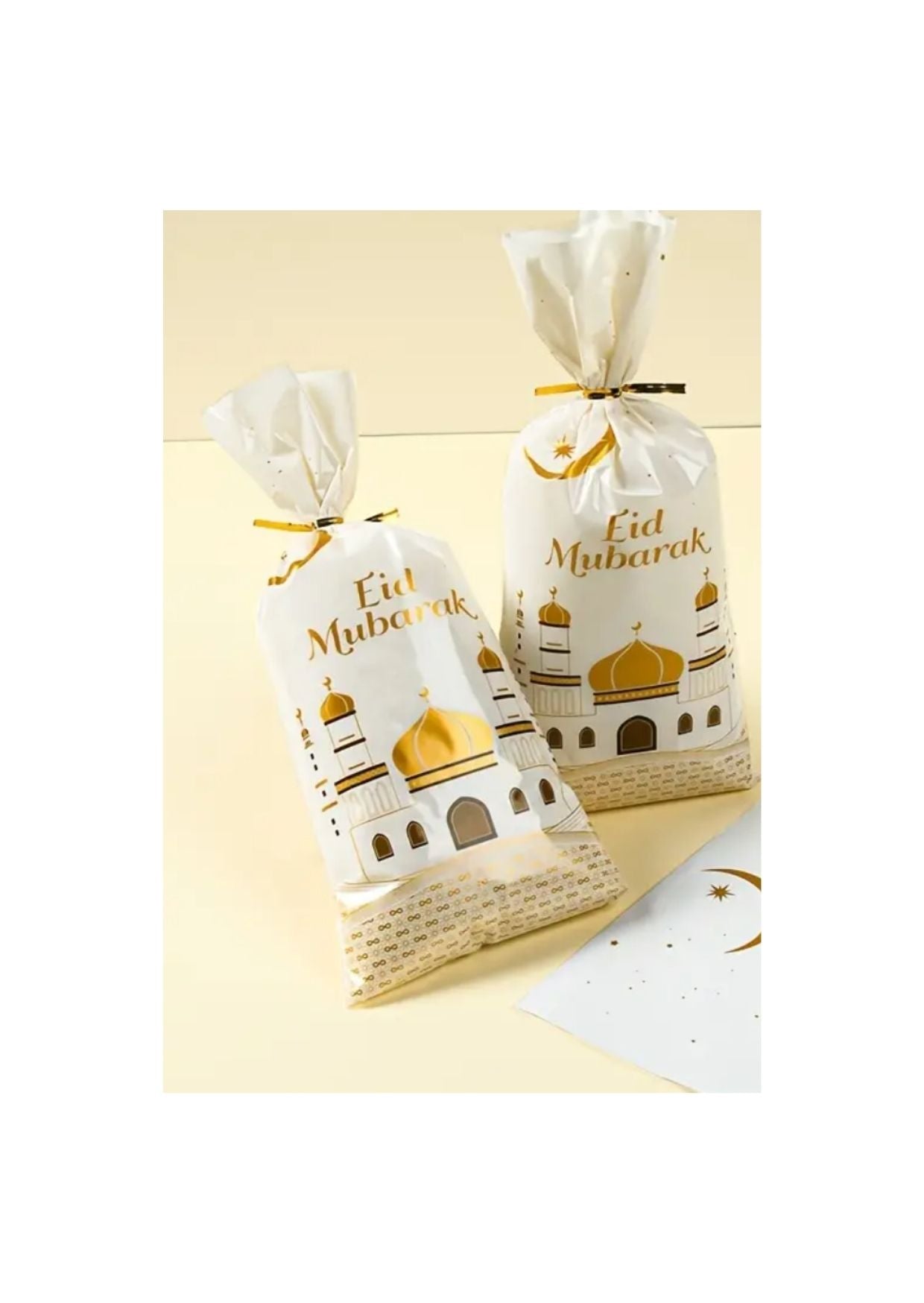 Sachets cadeaux Eid Mubarak blancs et dorés avec illustration de mosquée, décorations festives musulmanes