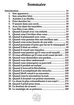 Table des matières en français d'un livre islamique, liste de chapitres sur la vie du Prophète, fond blanc, texte noir.