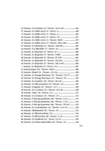 Page d’index d’un livre islamique listant sourates et versets coraniques avec numéros de pages