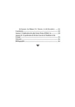 Page de sommaire d'un livre islamique avec titres sur sourate Les Djinns, annexe, glossaire et bibliographie.