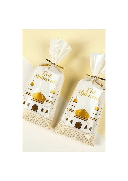 Sachets cadeaux Eid Mubarak blancs et dorés avec illustration de mosquée, décorations festives musulmanes